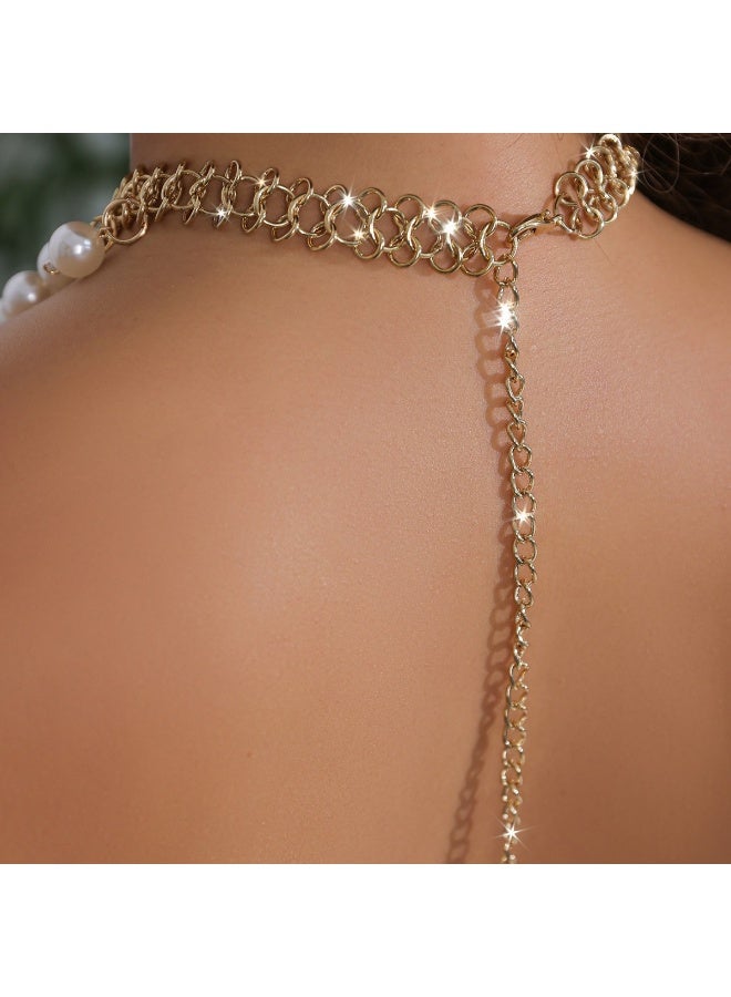 Ucanbe Vintage Pearl Chain Tassel Necklace | Bold Statement Heavy Collarbone Necklace - Image 2